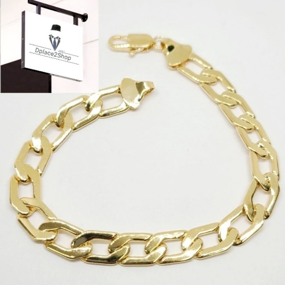 18k Men's Gold Plated 8mm Flattened Cuban Link Bra